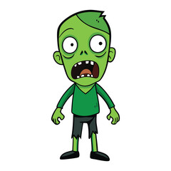 A terrifying, angry green zombie with glowing eyes, decaying skin, and sharp, menacing features. Its twisted expression sends chills as it lurches forward, ready to attack.