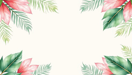 Naklejka premium Tropical Leaves Frame A Vibrant Background Image for Summer Digital Spaces