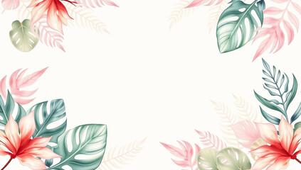 Fototapeta premium Tropical Leaves Frame A Vibrant Background Image for Summer Digital Spaces