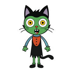 A spooky Halloween zombie cat with glowing eyes, torn fur, and sharp claws lurks in the shadows. With an eerie grin, this bad cat is ready to haunt the night!