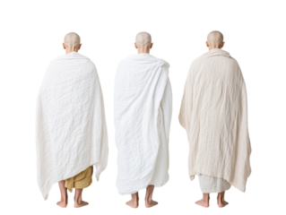 Three figures in traditional cloaks, white isolate background