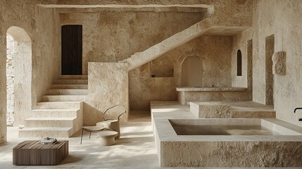 Serene Minimalist Interior Design with Stone Architecture