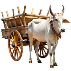 Fototapeta premium Cow in a cart with transparent background 