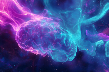 Colorful brain visualization with vibrant hues and nebulous forms in space, representing intelligence.
