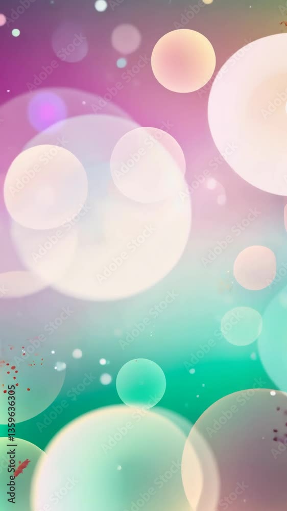 Poster a blue and white background with a green object in the middle. the object is blurry and has a shiny 