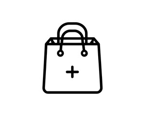 Black shopping bag icon with handle and vector design for business, travel, and luggage use