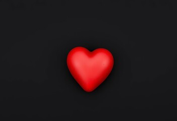 A single vibrant red heart rests on a black background Top view, still life, black paper