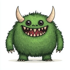 Fototapeta premium Happy Green Furry Monster Cartoon Character Illustration Cute and Friendly Design