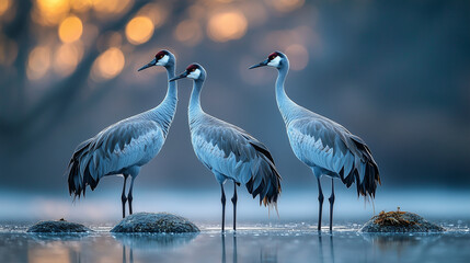 Obraz premium Weary Cranes in Serene Lake
