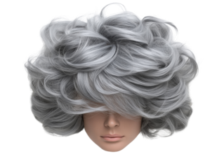 Stylish gray curly wig, white isolate background