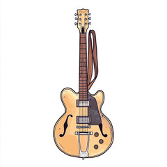 Obraz premium Detailed illustration of a brown electric guitar with strings, knobs, and strap, perfect for music, concerts, rock bands, or musical instrument themes.