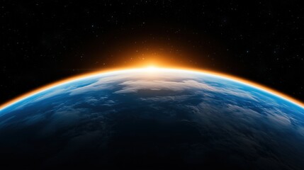 Fototapeta premium stunning view captures the vibrant sunrise on the horizon of Earth, highlighting the curvature of the planet and the intricate patterns of clouds against the darkness of space