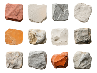 Colored stone collection, white isolate background
