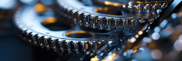 Close-up of Interlocking Metal Gears