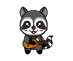 Cute Raccoon Playing Guitar, Vector Illustration, Perfect for Music-Themed Children's Books and Educational Materials.