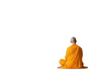 Monk in meditation, white isolate background