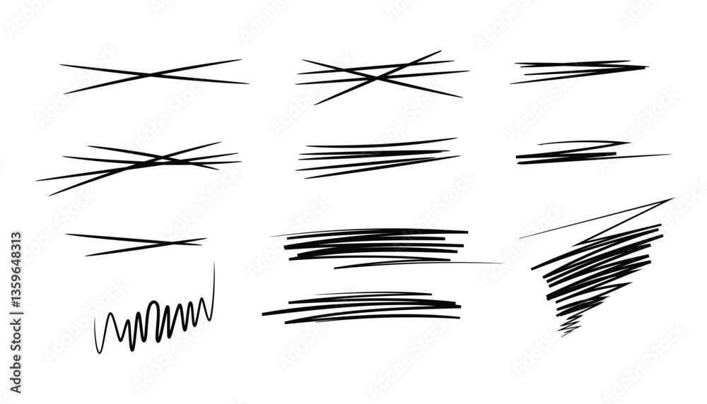 Fototapete collection of soft lines. crossed and wavy underlines. set of stroke underlines. hand drawn differen