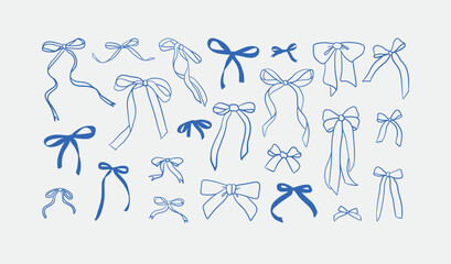 Hand-drawn bows Illustration. Line art, ink, minimalist style. Vector illustration. Party collection.