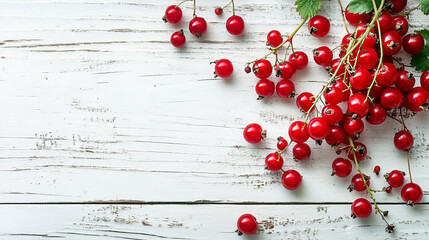 A summer-inspired dessert featuring red berries, beautifully plated on a white wooden background in an elegant flat lay composition