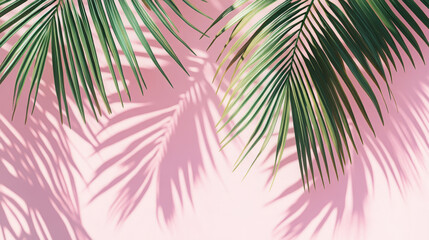 Palm leaves with soft shadows on pastel backgrounds for natural summer themes, wellness branding, and tropical design projects


