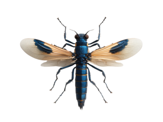 Blue insect with transparent wings isolated