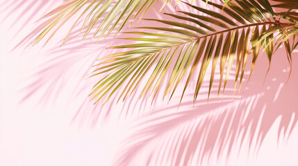 Fototapeta premium Tropical palm leaves and soft shadows on pastel backgrounds for summer, spa, travel, and botanical design themes