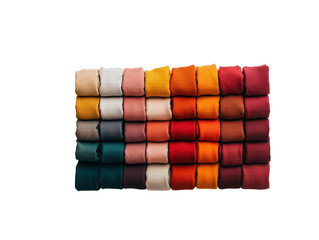 Colorful fabric rolls arranged neatly