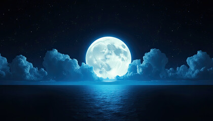 Blue Supermoon Ocean A Mystical Background Image for Night Sky Digital Spaces