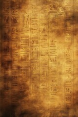 Fototapeta premium Abstract golden papyrus texture with subtle hieroglyphic patterns, ancient scroll aesthetics, and a soft aged effect.