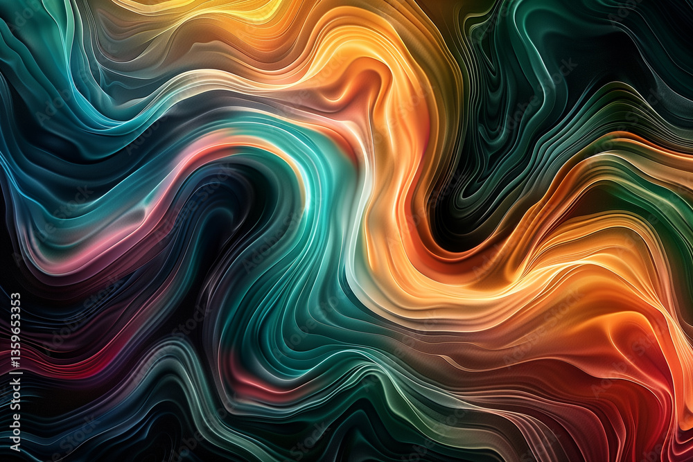 Fototapete A dynamic and colorful digital artwork featuring swirling patterns and fluid shapes, ideal for a visually striking computer wallpaper.