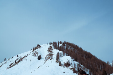 Snowy mountains. Winter mountain panorama with snow.