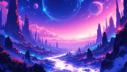 Fototapeta premium anime wallpaper illustration background, otherworldly concept.