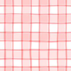 Pink tartan girly pattern, seamless plaid print, checkered cute spring paint brush strokes. Gingham texture for textile: shirts, tablecloths, clothes