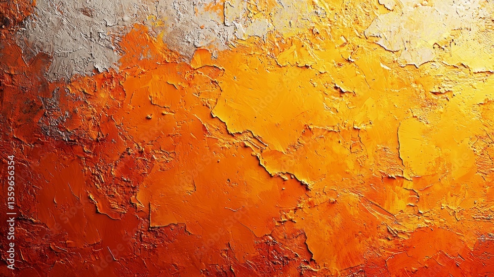 Poster captured in a moment of artistic expression, bold strokes of orange and gold create a striking canva
