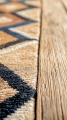 Fototapeta premium Woven Textile with Geometric Pattern and Weathered Wood