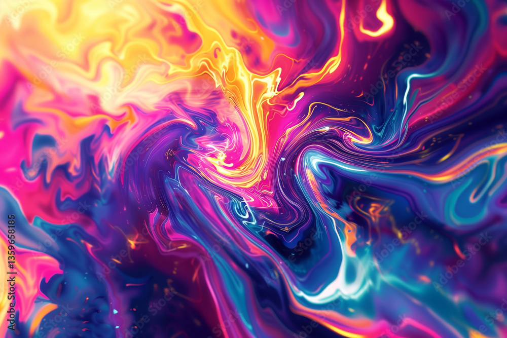 Fototapete A dynamic and colorful digital artwork featuring swirling patterns and fluid shapes, ideal for a visually striking computer wallpaper.