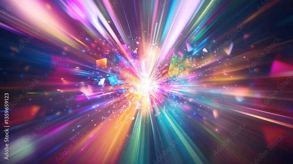 Fototapete Abstract background with vibrant colorful light rays and dynamic lens flare, creating a sense of speed and motion in cosmic space. Digital illustration with 8K ultra-high resolution, realistic photogr