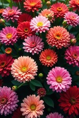 Abundant chrysanthemum blossoms, aerial perspective, closeup, floral