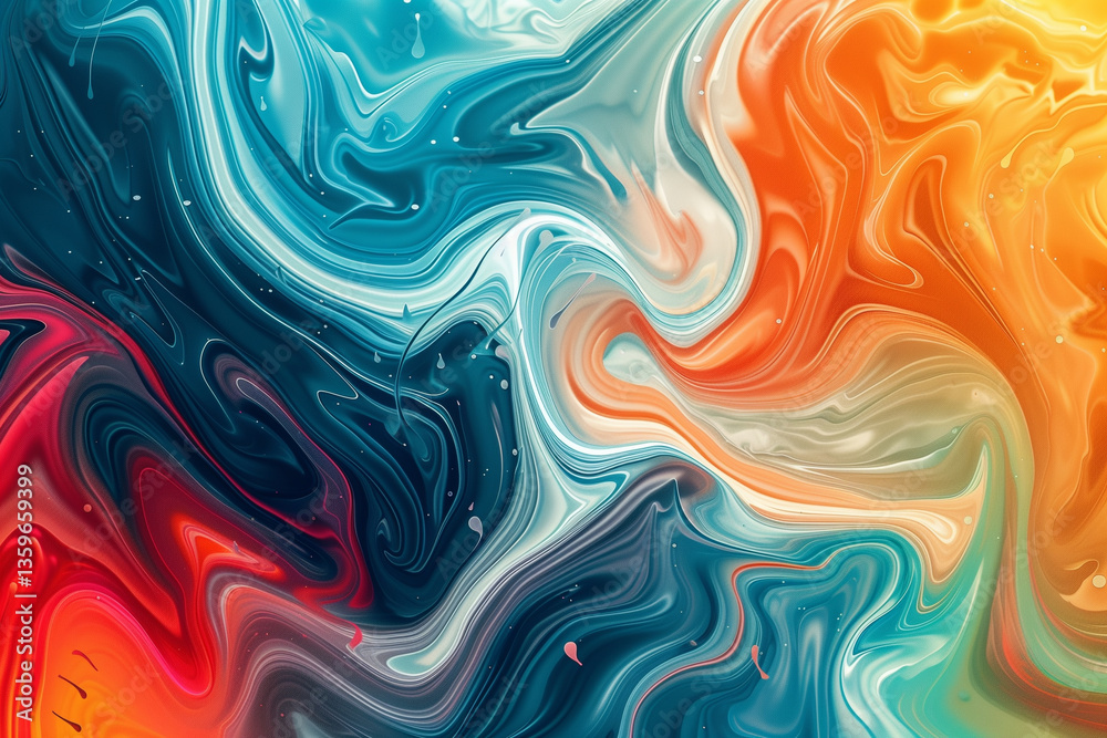 Aufkleber A dynamic and colorful digital artwork featuring swirling patterns and fluid shapes, ideal for a visually striking computer wallpaper.