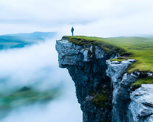 Person on Cliff Above Misty Valley