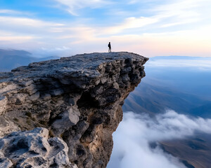 Person on Cliff Edge, Sunrise Cloudscape