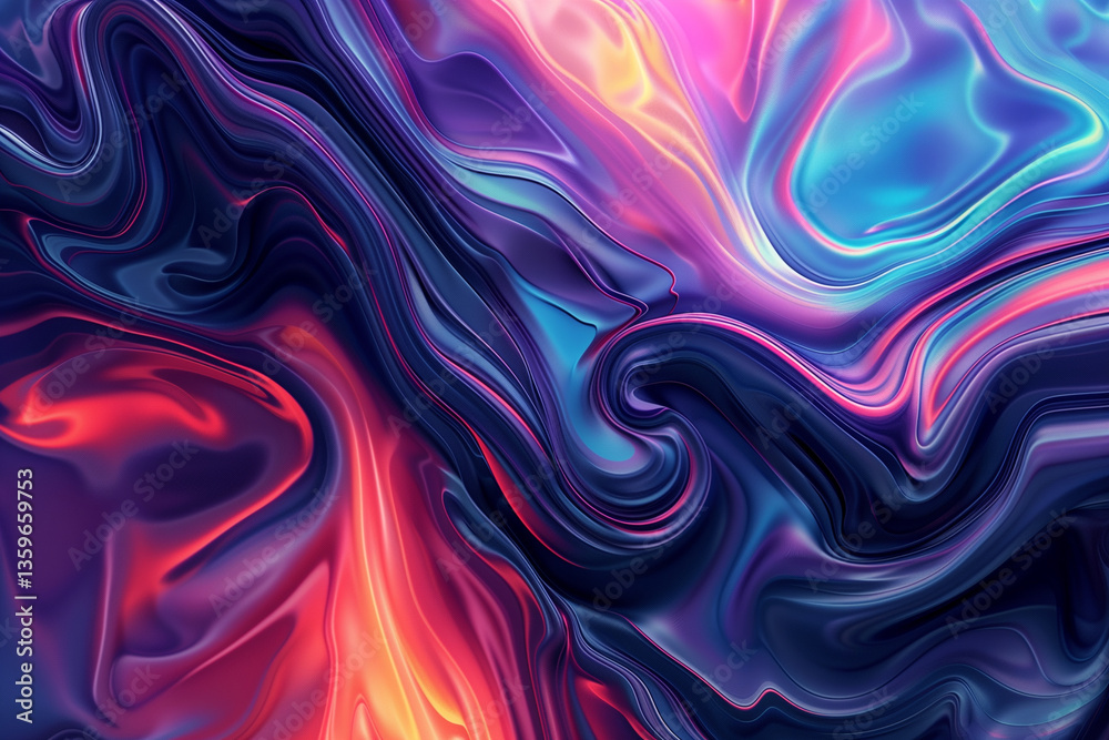 Fototapete A dynamic and colorful digital artwork featuring swirling patterns and fluid shapes, ideal for a visually striking computer wallpaper.