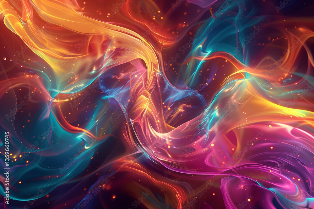 Aufkleber A dynamic and colorful digital artwork featuring swirling patterns and fluid shapes, ideal for a visually striking computer wallpaper.