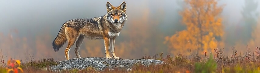 Fototapeta premium Red Wolf on Autumn Hill.