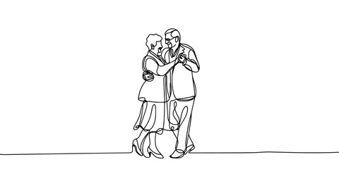 Continuous one-line drawing dance full of love grandparents. Grandparent day concept. Single line drawing design graphic vector illustration