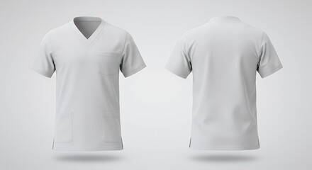 Blank White V-Neck Medical Scrub Top Mockup Front and Back View for Customization and Branding