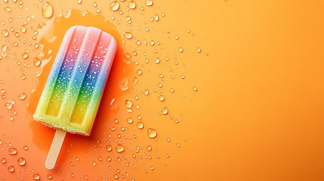 Vibrant Rainbow Popsicle on Orange Background &ndash; Refreshing Summer Treat