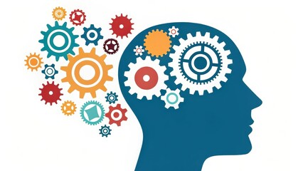 Creative representation of a mind with colorful gears symbolizing thought processes.