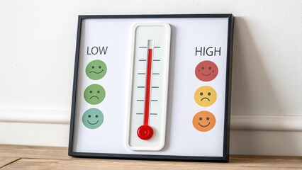 Emotional thermometer indicating low to high feelings with smiley faces.