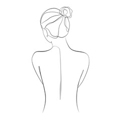 Woman back line drawing on white isolated background 